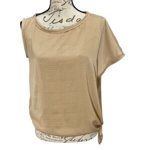 BCBG MAXAZRIA Women's Satin Cream Side-Tie One-Shoulder Top Blouse- XS Boho